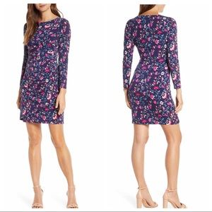 Eliza J Long Sleeve Faux Wrap Dress Navy NWT